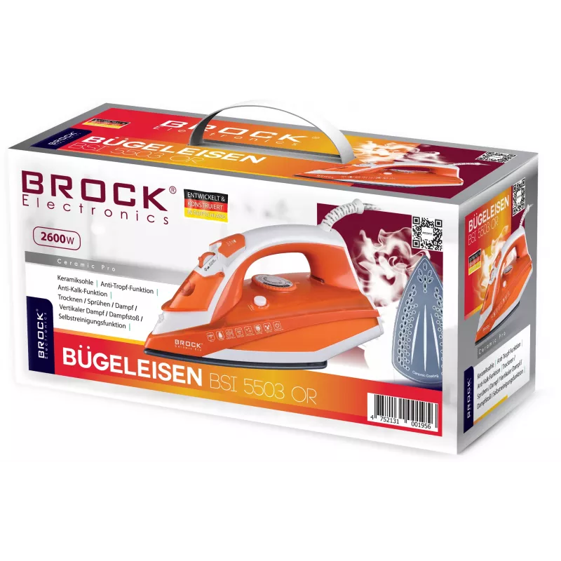 Ferro de engomar a vapor Brock BSI 5503 OR 2600W base cerâmica laranja