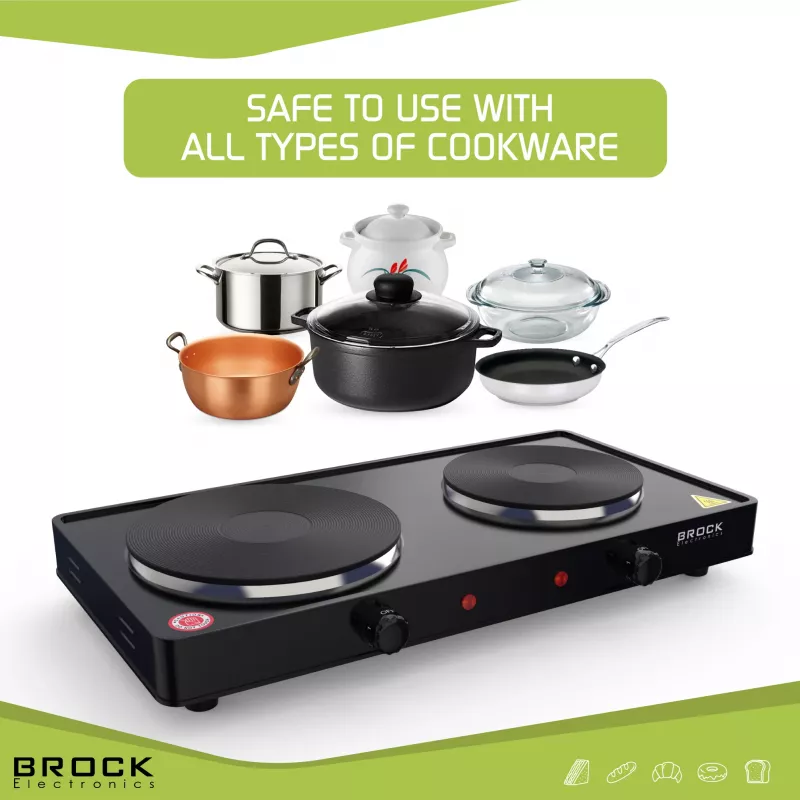 Brock EP 200 BK Placa elétrica de dois discos, 2500 W, preto