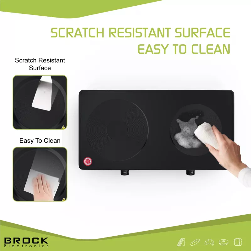 Brock EP 200 BK Placa elétrica de dois discos, 2500 W, preto