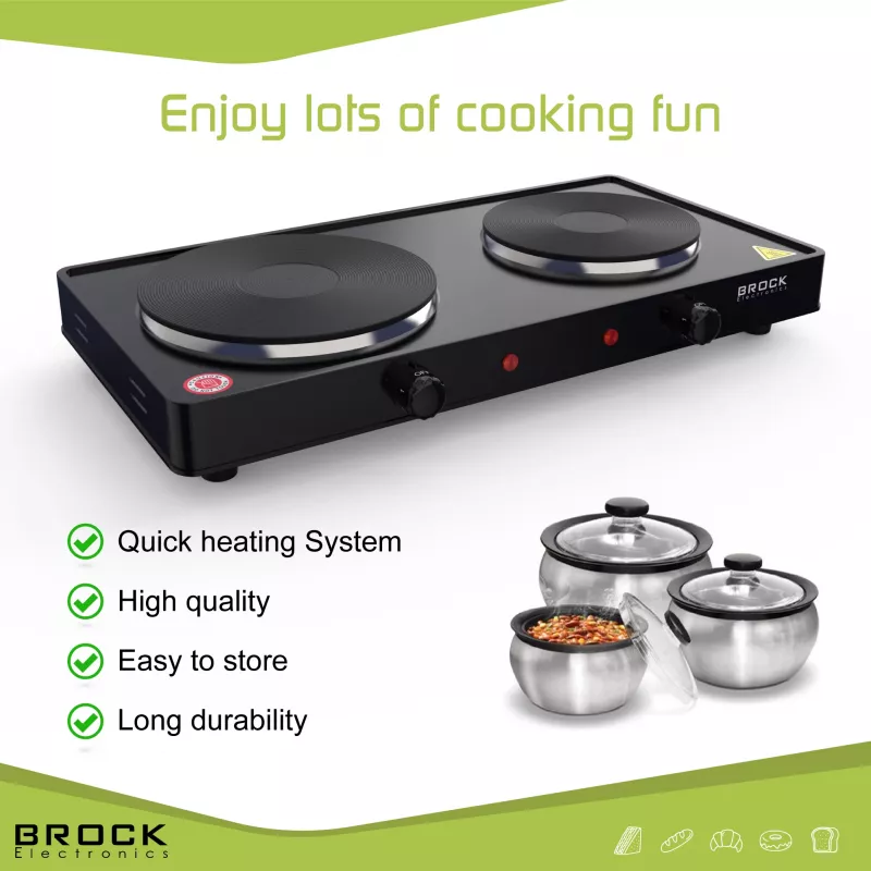 Brock EP 200 BK Placa elétrica de dois discos, 2500 W, preto