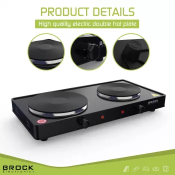 Brock EP 200 BK placa de cozinhar dupla, 2500 W, preto