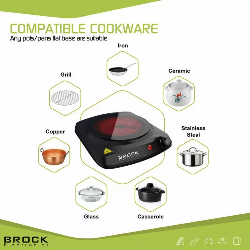 Placa de cozinhar de uma zona Brock HPI 3001 BK 1200W, 17,7 cm, preto