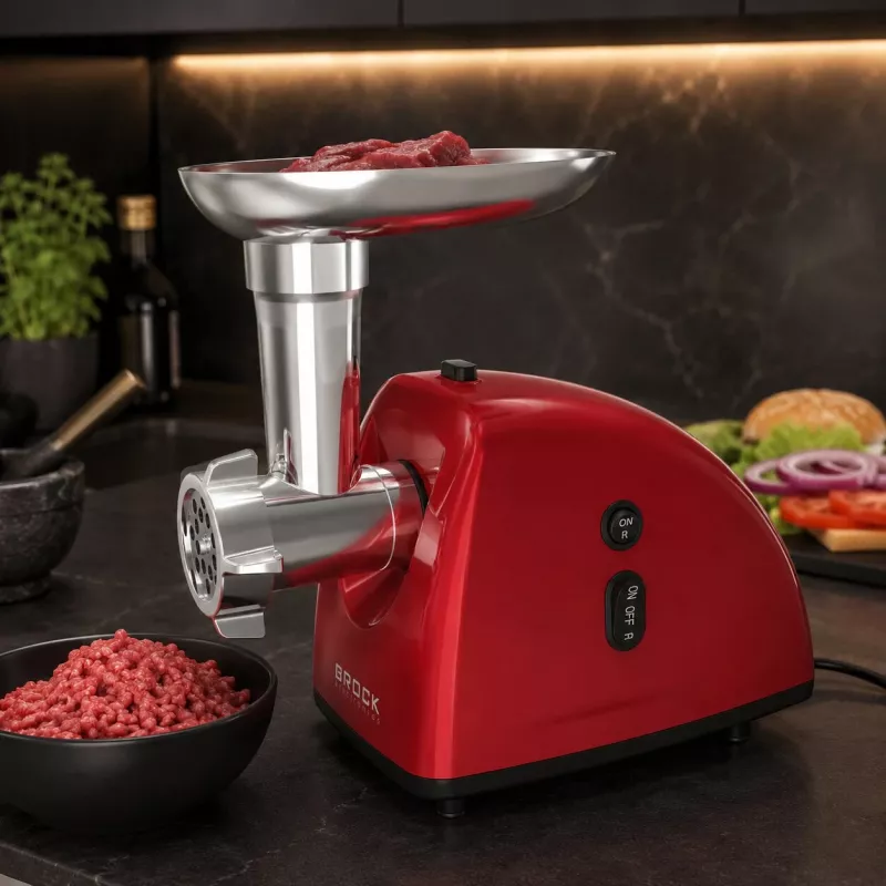 Máquina de picar carne Brock MG 1502 RD 1500W, vermelho/aço