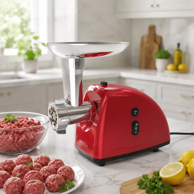 Máquina de picar carne Brock MG 1502 RD 1500W, vermelho/aço