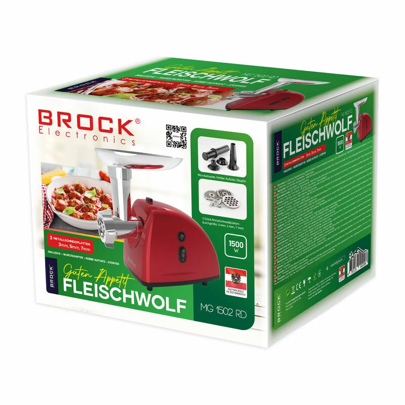 Máquina de picar carne Brock MG 1502 RD 1500W, vermelho/aço