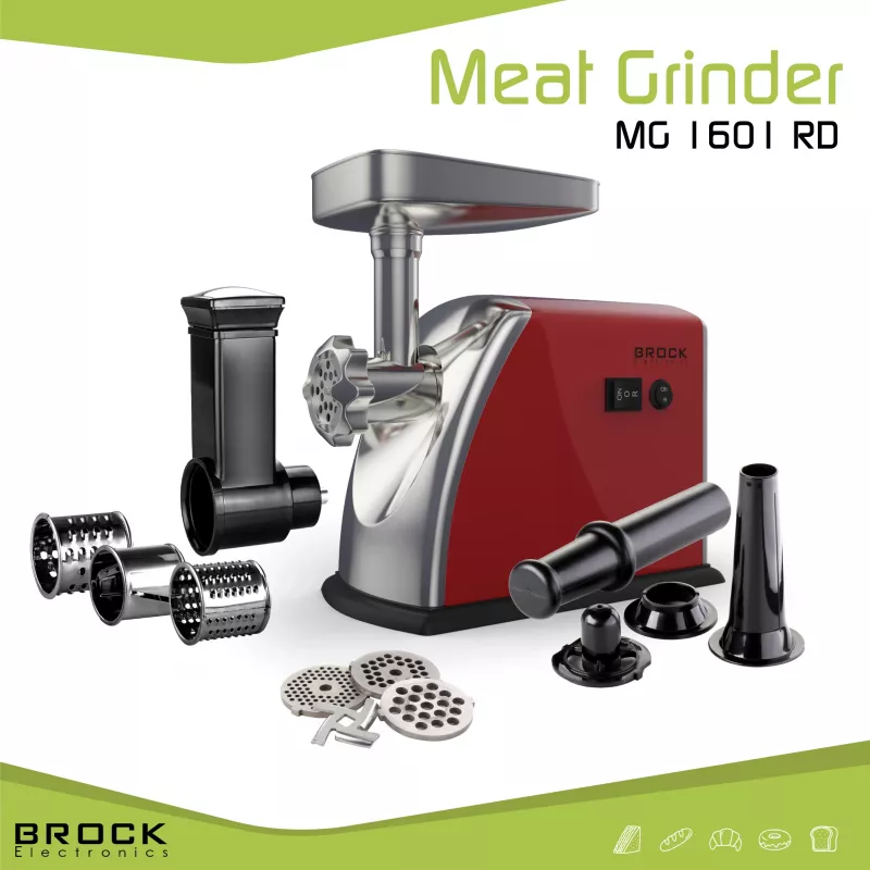 Máquina de picar carne Brock MG 1601 RD 1400W, vermelho/aço