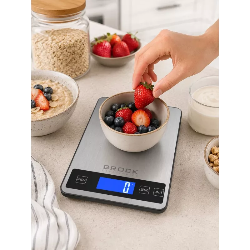 Balança de cozinha digital Brock SKS 1008 em tamanho grande com visor LED