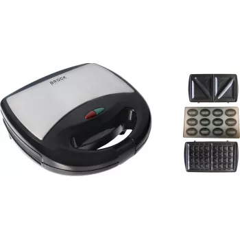 Máquina 3 em 1 Brock SSM 2004 SS sanduicheira, gofreira e máquina de frutos secos, 750W, preto/aço inoxidável