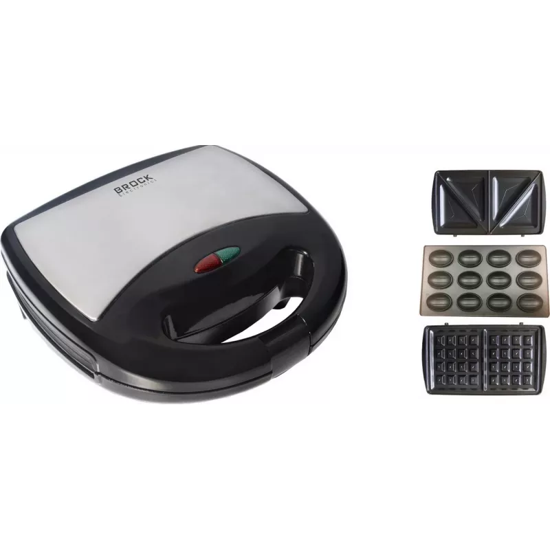 Máquina 3 em 1 Brock SSM 2004 SS sanduicheira, gofreira e máquina de frutos secos, 750W, preto/aço inoxidável
