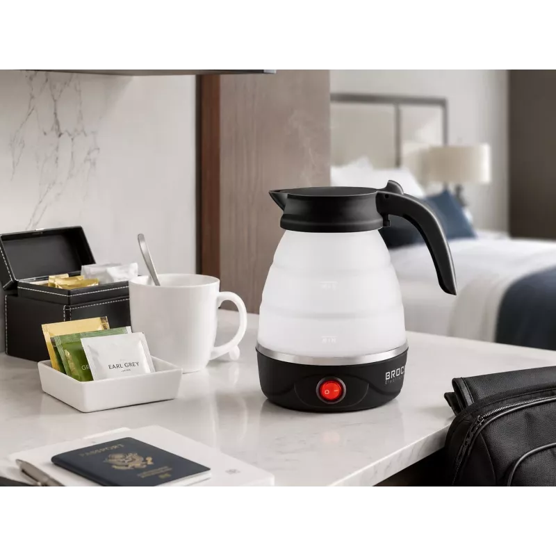 Brock WK 0904 BK Chaleira de viagem dobrável 0,5L 500W, preto/branco