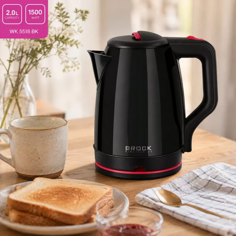Chaleira elétrica Brock WK 5518 BK 2,0L 1500W preta com base sem fios de 360°