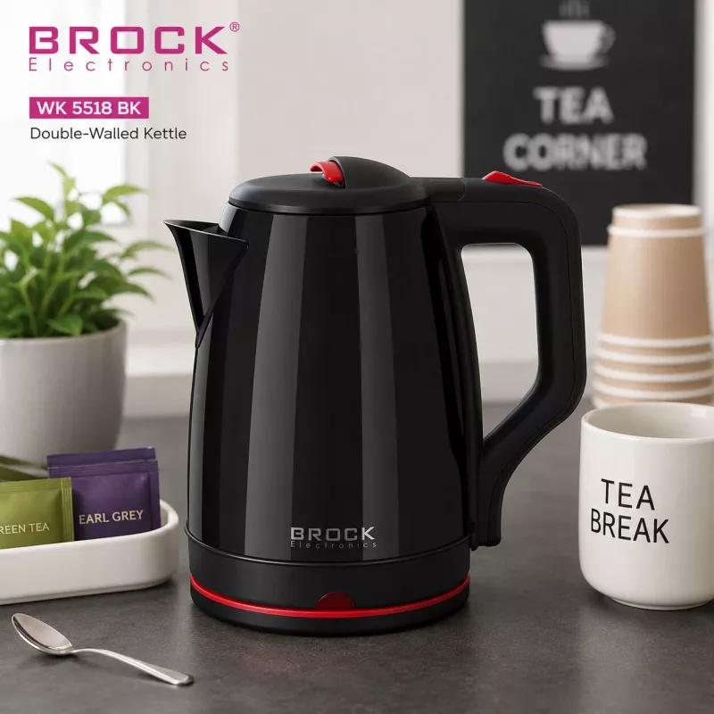 Chaleira elétrica Brock WK 5518 BK 2,0L 1500W preta com base sem fios de 360°