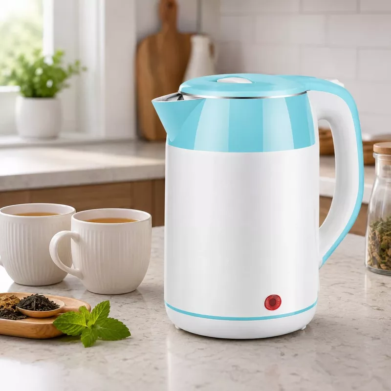 Chaleira elétrica Brock WK 5521 WH 1,8L 1500W branca/azul com base de 360°