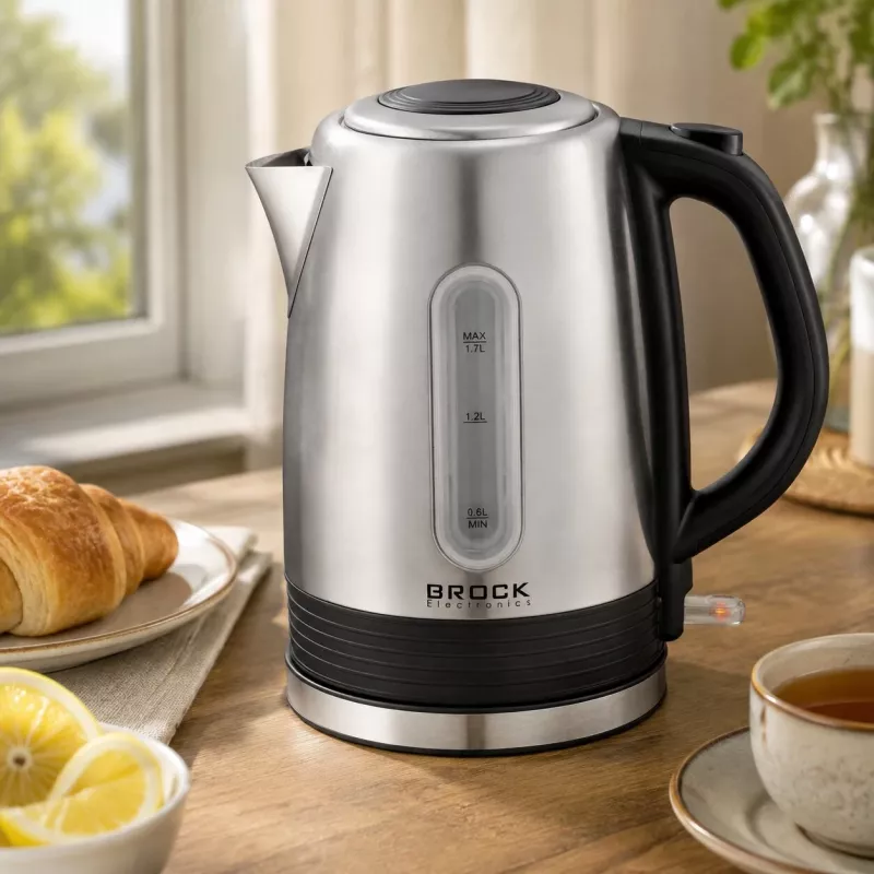 Chaleira elétrica Brock WK 9903 SS 1,7L 2200W preto/aço inoxidável com base de 360°