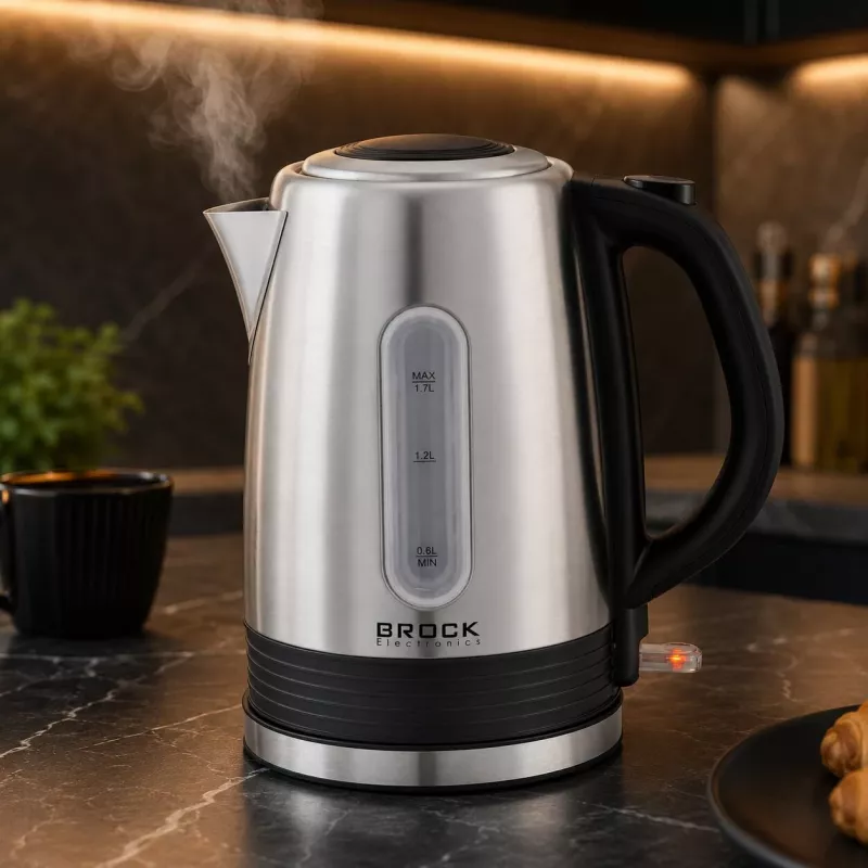Chaleira elétrica Brock WK 9903 SS 1,7L 2200W preto/aço inoxidável com base de 360°