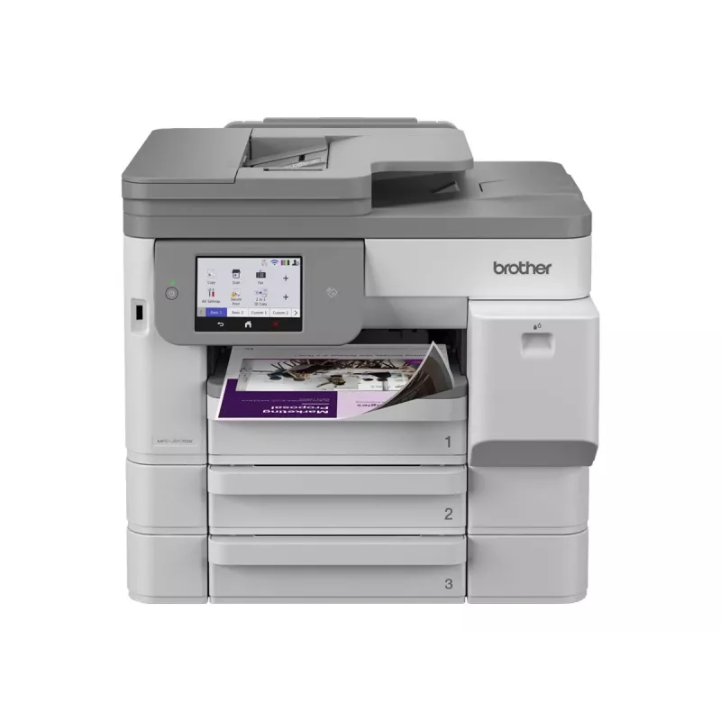 Impressora multifunções jato de tinta a cores Brother MFC-J5117DW A3 com impressão, cópia, digitalização, fax, duplex, Wi-Fi, Ethernet, USB, bandeja de papel para 250 folhas, ADF de 50 folhas, ecrã tátil, branca