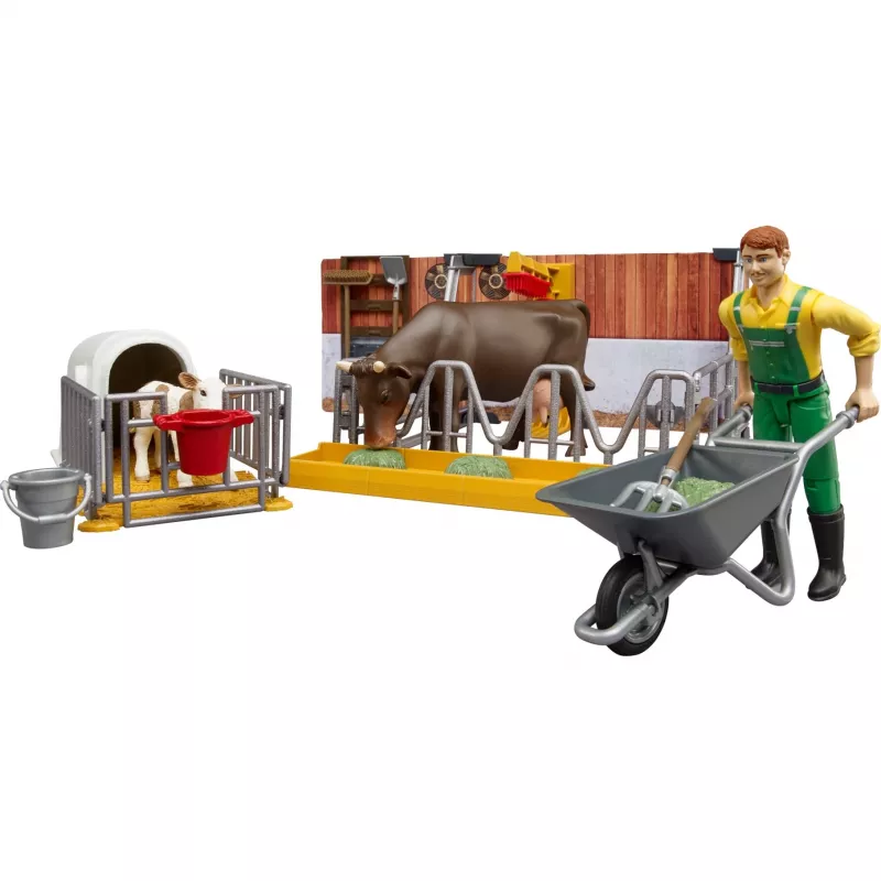 BRUDER bworld estábulo de vacas e vitelos com agricultor (multicolor)