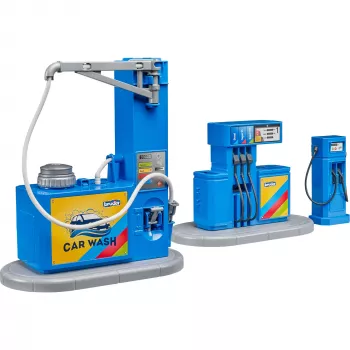 BRUDER bworld Posto de Abastecimento com Estação de Lavagem Conjunto de Brinquedo (Escala 1:16)