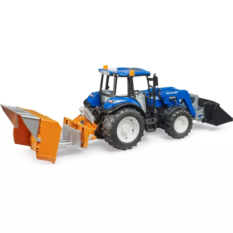 Trator BRUDER New Holland T5.120 com carregador frontal, caixa de carga e garfos 1:16