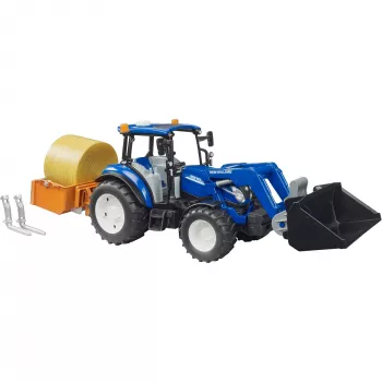 BRUDER New Holland T5.120 Trator com carregador frontal, caixa de carga e forquilhas 1:16