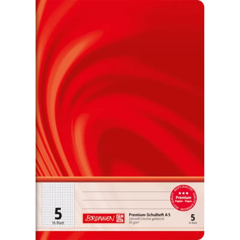 BRUNNEN caderno escolar Vivendi linha 5 quadriculado sem margem A4 16 folhas 32 páginas 80 g/m² papel branco agrafado capa cartão cores sortidas