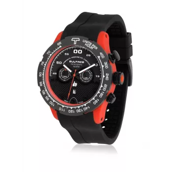 Relógio de quartzo analógico de homem BULTACO MAN H1PO48C-SB2 48mm mostrador preto bracelete de pele