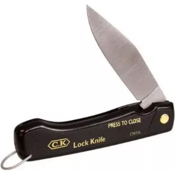 Faca de eletricista dobrável C.K Tools C9035L com lâmina pontiaguda, 110 mm de comprimento fechada