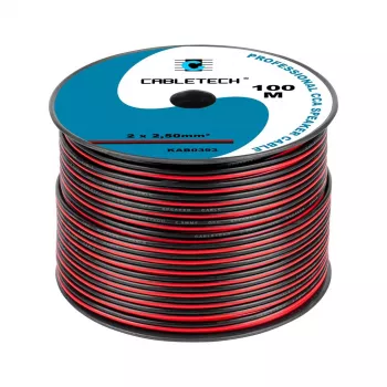 CABLETECH CCA Cabo de altifalante 2,5 mm preto-vermelho 2 condutores fita plana rolo a granel