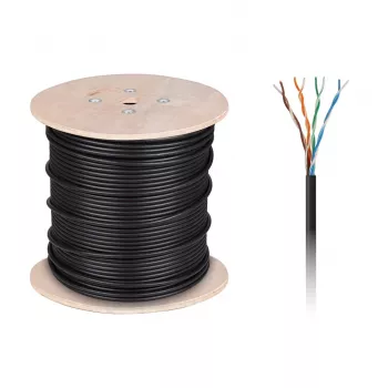 Cabo de computador em cobre CABLETECH - UTP Cat5e Twisted Pair + Gel, 305 m, Preto, exterior