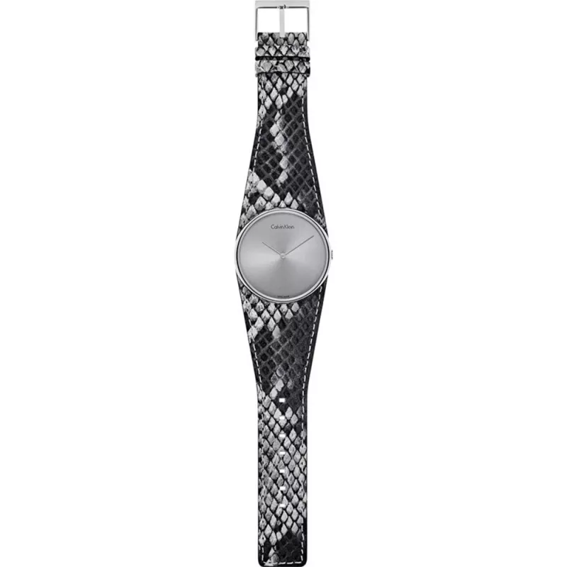 CALVIN KLEIN K5V231Q4 Relógio de mulher 39mm quartzo aço inoxidável ouro rosa PVD pele preta
