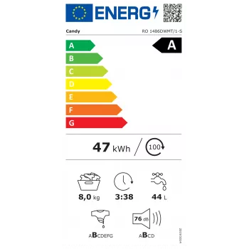 Máquina de lavar roupa Candy RO 1486DWMT/1-S, A, carga frontal, capacidade 8 kg, profundidade 54 cm, 1400 rpm, branco