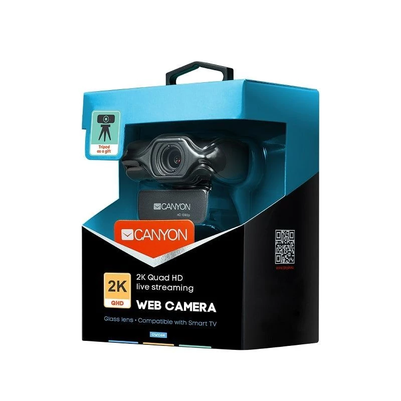 Webcam Canyon C6 2K Ultra Full HD 3.2MP com USB 2.0, preta