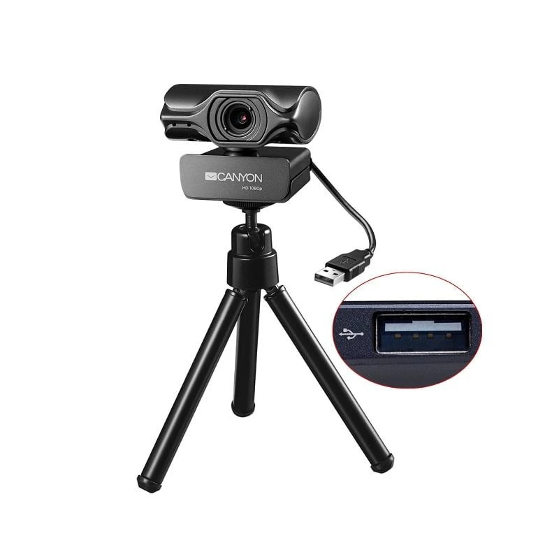 Webcam Canyon C6 2K Ultra Full HD 3.2MP com USB 2.0, preta