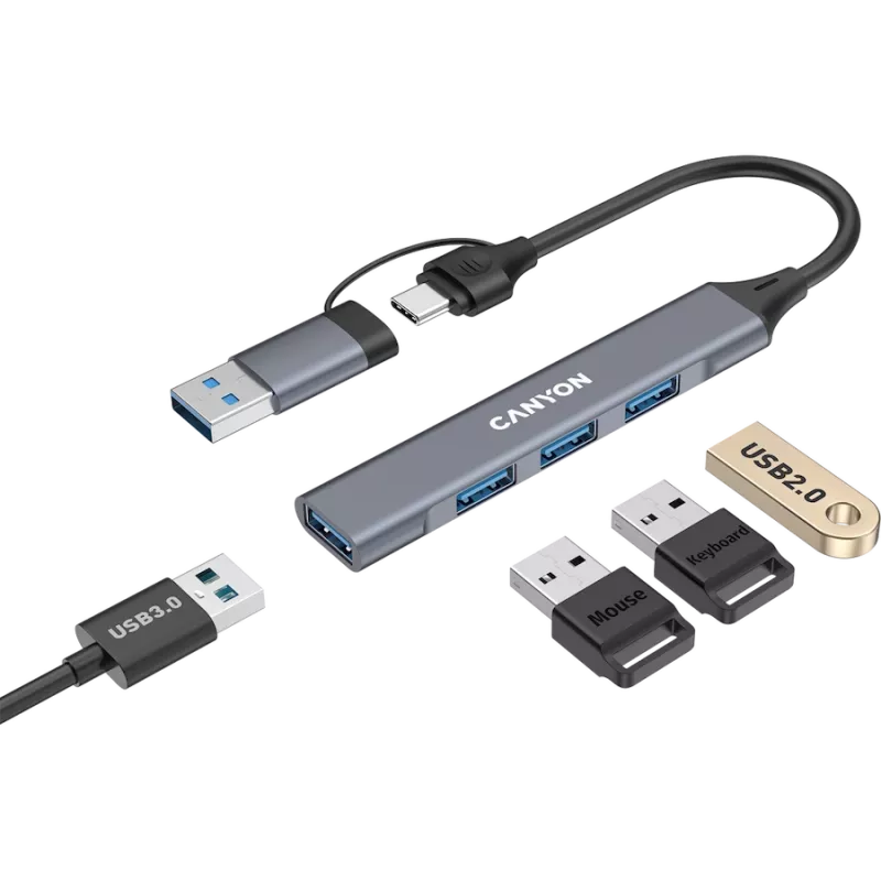 CANYON DS-02 hub USB-A/C 4 em 1, cinzento