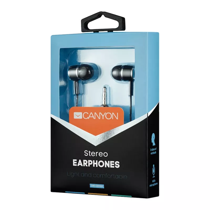 Headset com fios in-ear CANYON EPM-01 com microfone, cabo de 1,2 m, preto