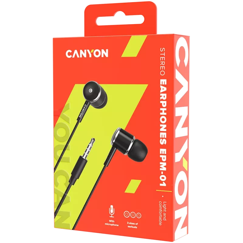 Headset com fios in-ear CANYON EPM-01 com microfone, cabo de 1,2 m, preto