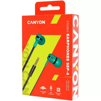 Auscultadores estéreo Canyon SEP-4 com microfone, cabo plano de 1,2 m