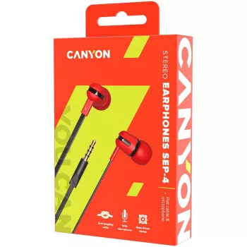 Auscultadores estéreo Canyon SEP-4 com microfone 3,5 mm vermelho