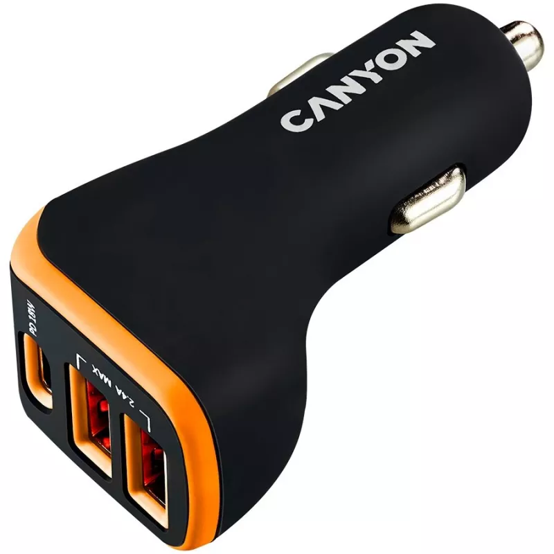 Adaptador de carro universal Canyon 3xUSB entrada 12V-24V saída DC preto