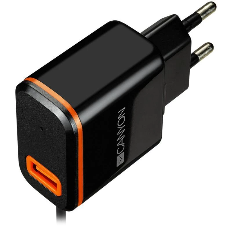 Carregador de parede Canyon com cabo USB Type-C, 2.1A, preto