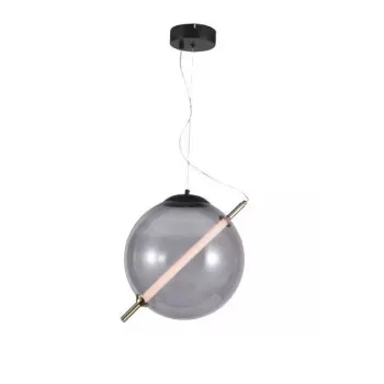 Candeeiro de suspensão Cara 20cm com vidro fumado e estrutura de metal preta, E27, regulável