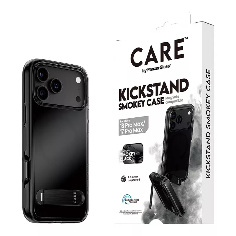 CARE by PanzerGlass Kickstand capa Smokey com MagSafe preto para iPhone 17 Pro Max