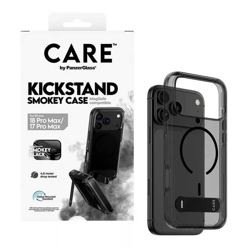 CARE by PanzerGlass Kickstand capa Smokey com MagSafe preto para iPhone 17 Pro Max