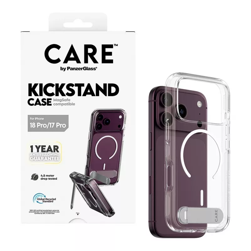 CARE by PanzerGlass Kickstand capa transparente com MagSafe branco para iPhone 17 Pro