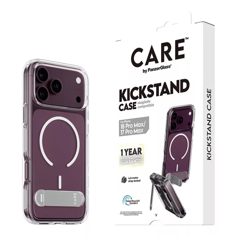 CARE by PanzerGlass Kickstand capa transparente com MagSafe branco para iPhone 17 Pro Max