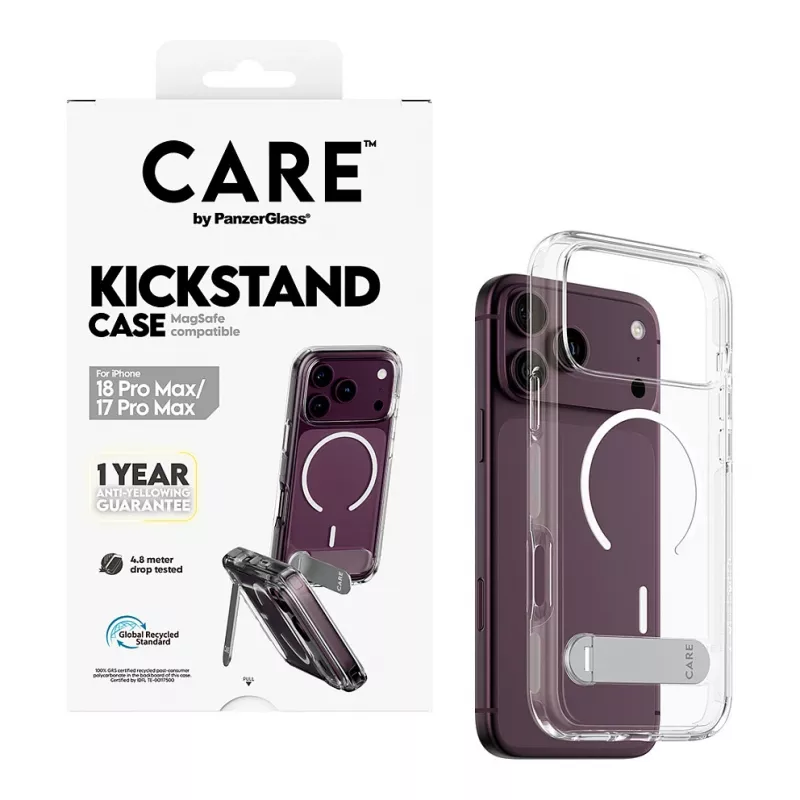 CARE by PanzerGlass Kickstand capa transparente com MagSafe branco para iPhone 17 Pro Max