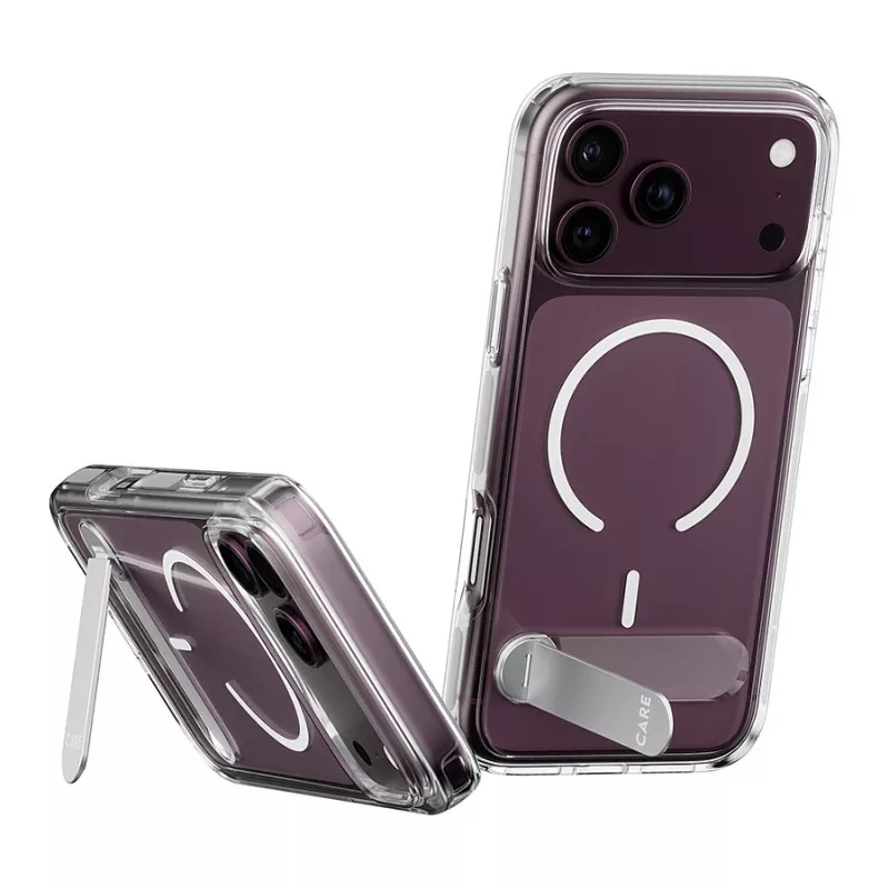 CARE by PanzerGlass Kickstand capa transparente com MagSafe branco para iPhone 17 Pro Max