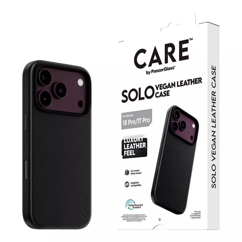 CARE by PanzerGlass Solo capa de pele vegana preta com MagSafe para iPhone 17 Pro