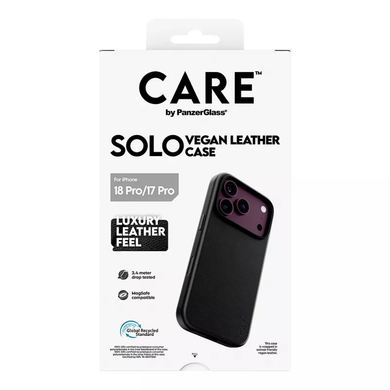 CARE by PanzerGlass Solo capa de pele vegana preta com MagSafe para iPhone 17 Pro