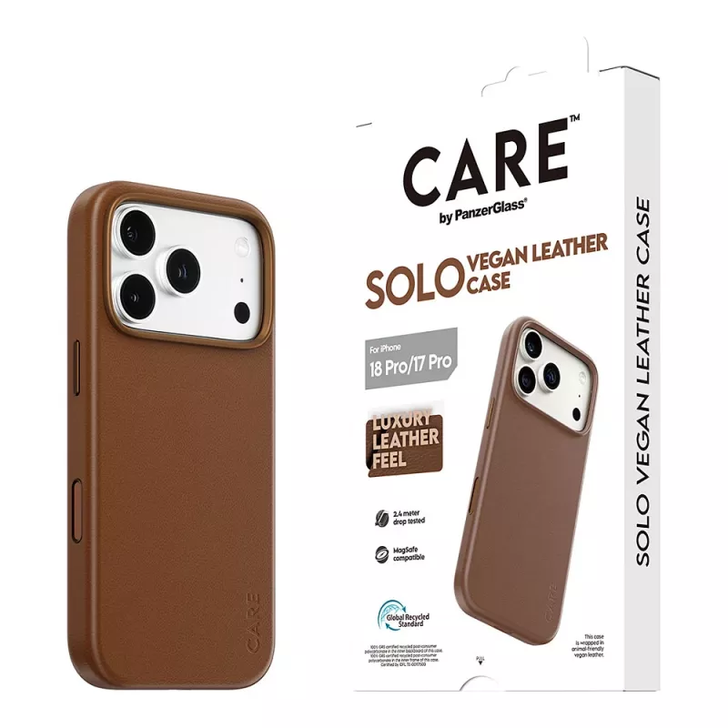 CARE by PanzerGlass Solo capa de pele vegana castanha com MagSafe para iPhone 17 Pro